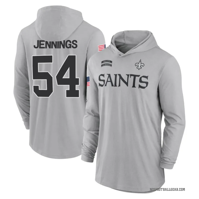 Anfernee Jennings Youth Gray New Orleans Saints 2024 Salute to Service Lightweight Performance Long Sleeve Hooded T-Shirt