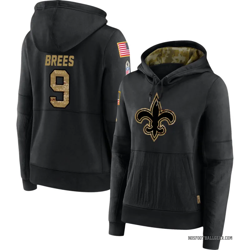 Drew Brees Women's Black New Orleans Saints 2020 Salute to Service Sideline Performance Pullover Hoodie