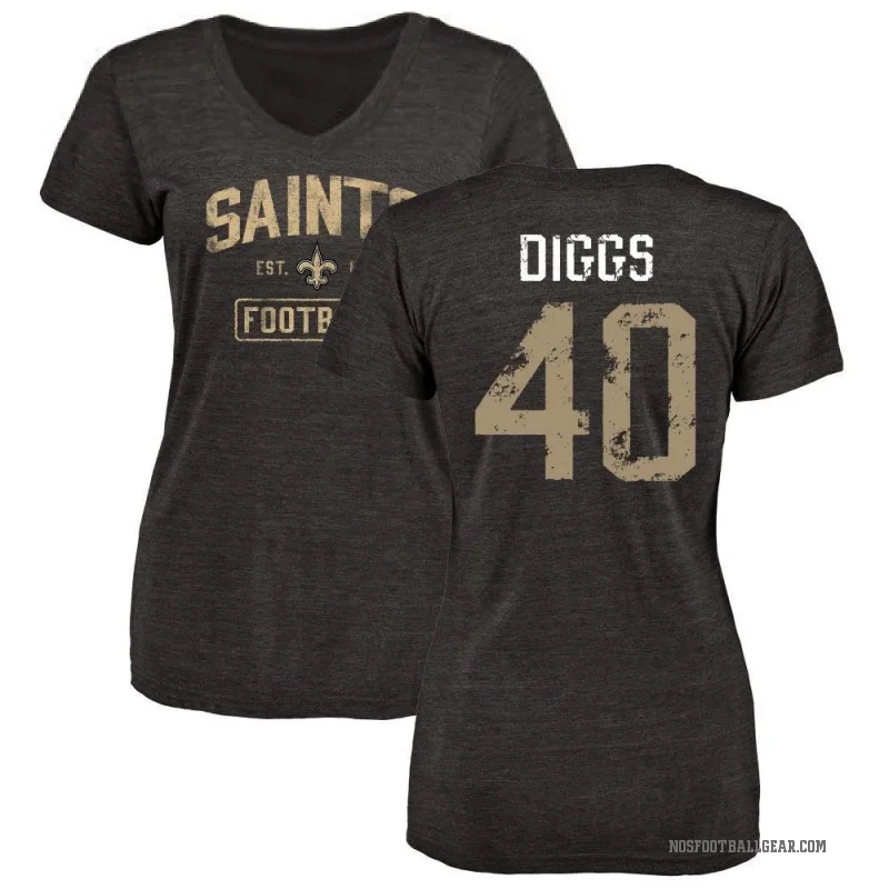 Fadil Diggs Women's Black New Orleans Saints Distressed V-Neck T-Shirt