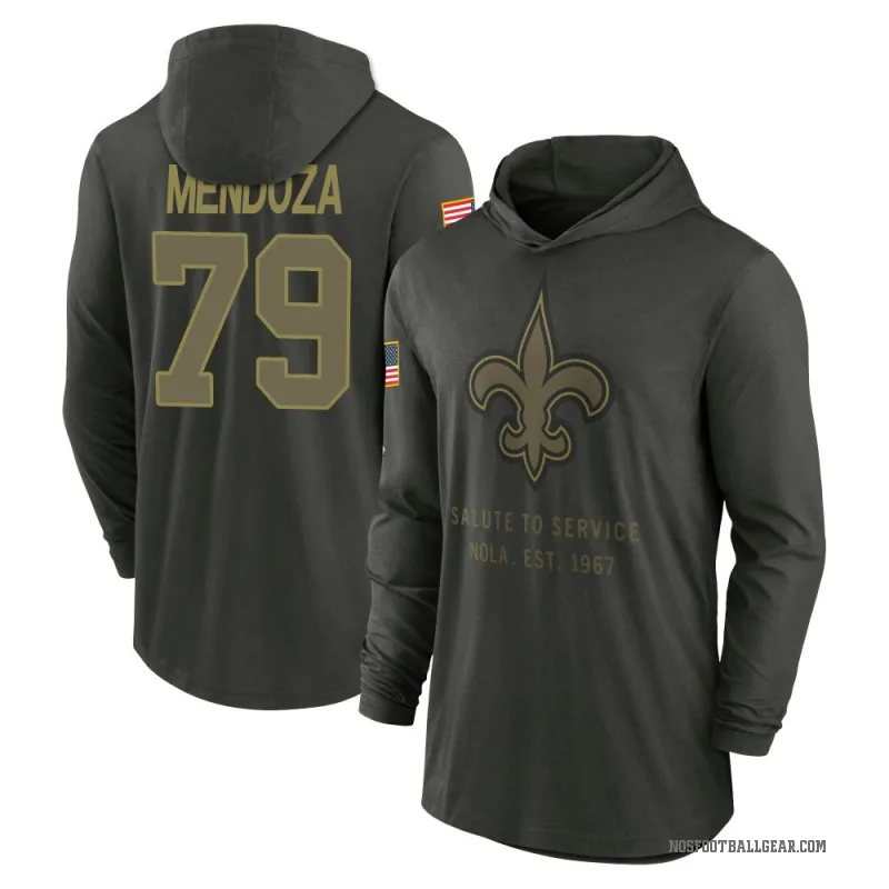 Jonathan Mendoza Youth Green New Orleans Saints Forest/ 2025 Salute to Service Sideline Lightweight Hooded Pullover Long Sleeve 