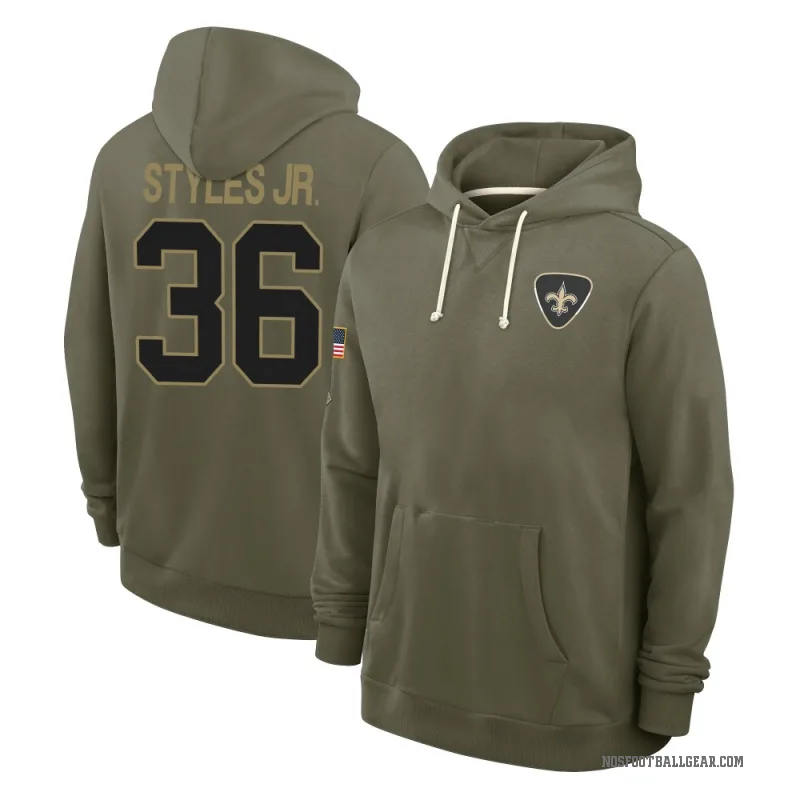 Lorenzo Styles Jr. Youth Olive New Orleans Saints 2025 Salute to Service Hoodie
