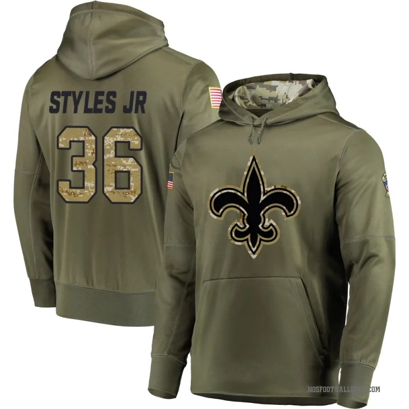 Lorenzo Styles Jr. Youth Olive New Orleans Saints Salute to Service Pullover Hoodie