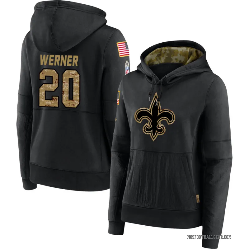 Pete Werner Women's Black New Orleans Saints 2020 Salute to Service Sideline Performance Pullover Hoodie